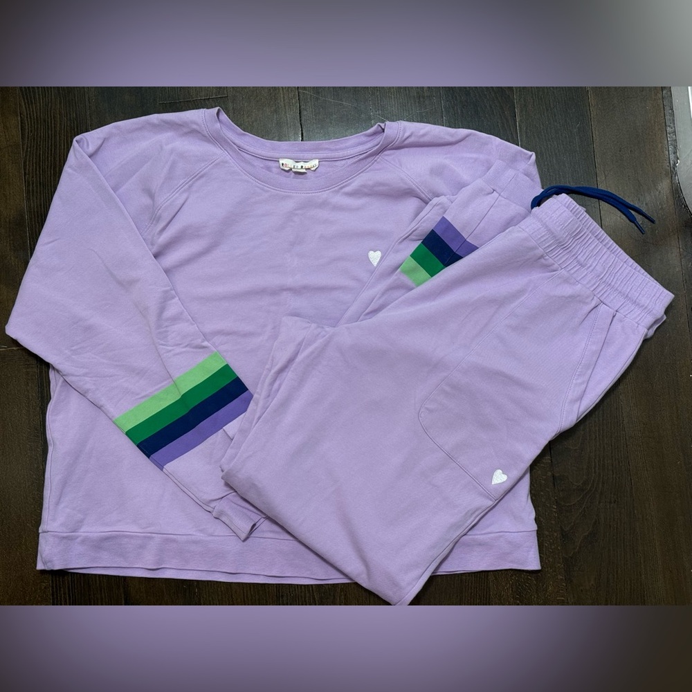 Roller Rabbit lavender sweat shirt and sweat pants set top large, pants medium